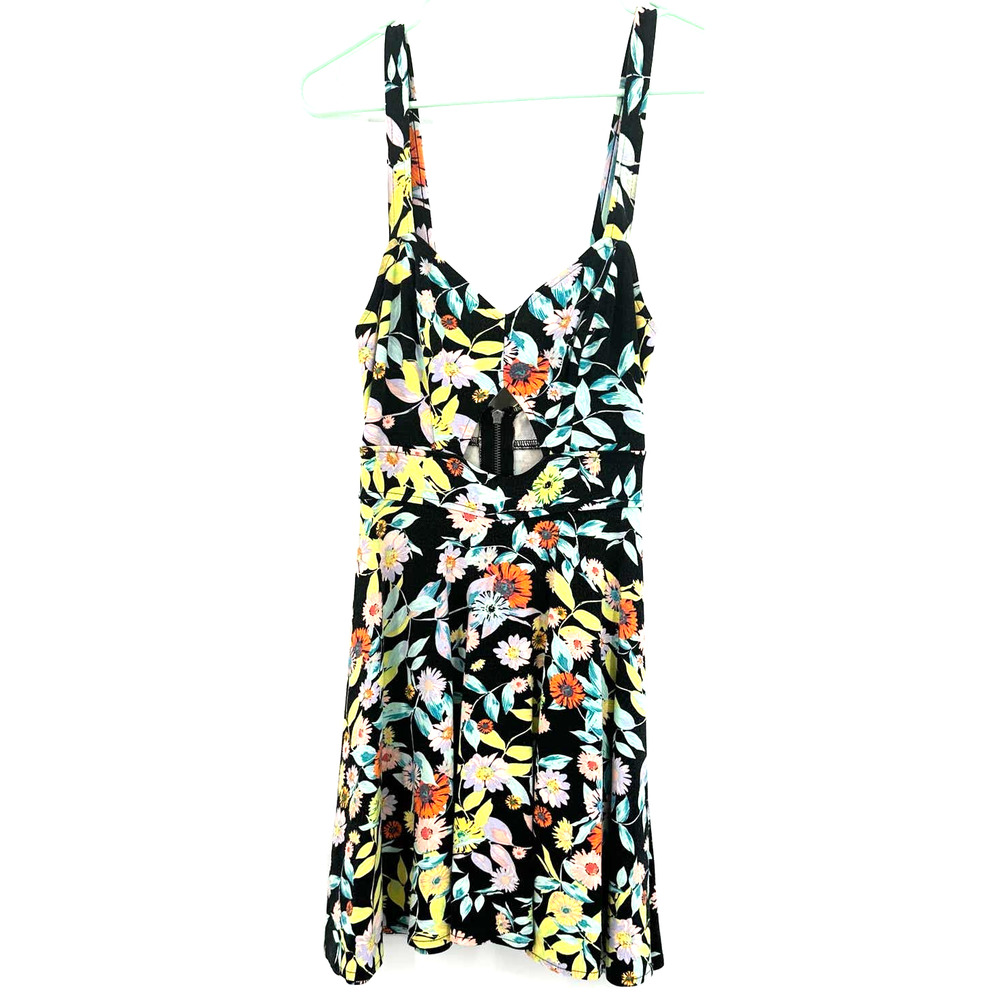 Volcom size Small black‎ floral sleeveless dress with cutouts mini dress